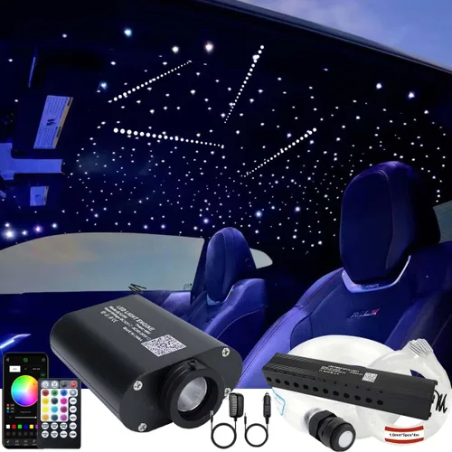 Vista 8 de Azimom - Kit de luz de techo cielo estrellado, LED RGBW fibra óptica musical con sensor de sonido 16W