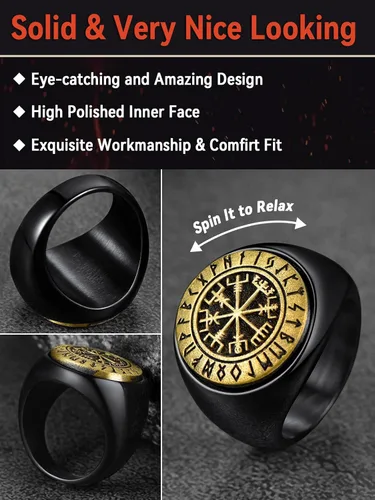 Vista 4 de FaithHeart Anillos giratorios de brújula vikinga para hombres y mujeres, joyería de acero inoxidable, anillo para ansiedad, embalaje delicado