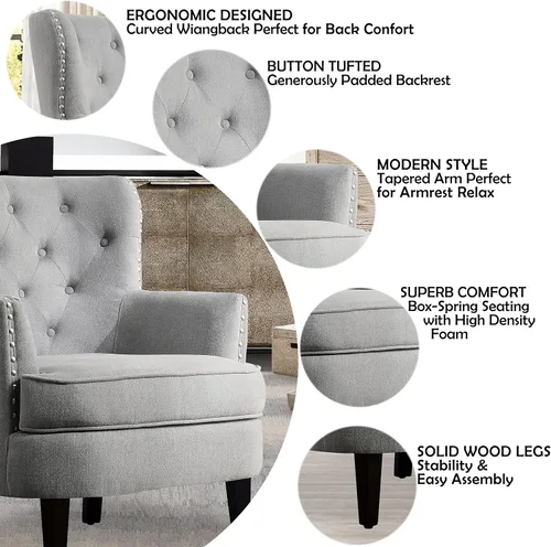 Vista 8 de Rosevera Silla decorativa con juego otomano, sillón tapizado moderno de mediados de siglo para sala de estar o dormitorio, cómoda silla de lectura
