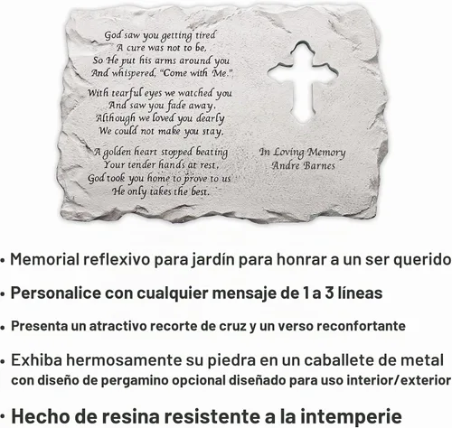 Vista 4 de Let's Make Memories Piedra conmemorativa de cruz personalizada - Condolencias - Marcador de jardín