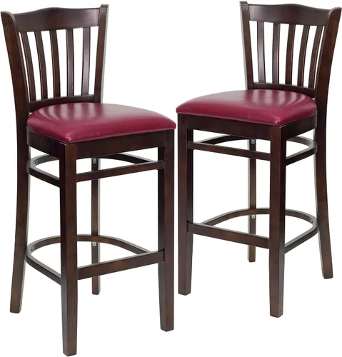 Vista 11 de Flash Furniture HERCULES Series - Taburete vertical para restaurante de madera de nogal, asiento de vinilo negro Asiento de vinilo negro/marco
