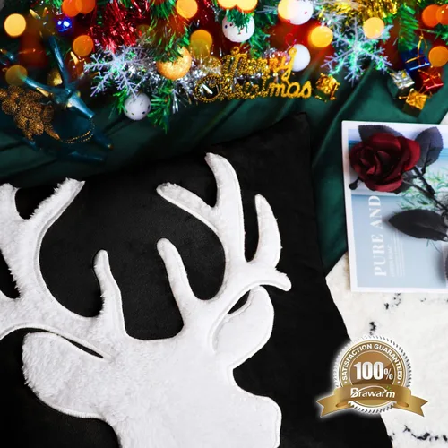 Vista 5 de BRAWARM Christmas Reindeer Pillow Cover 18x18 Black Velvet Embroidered Reno negro