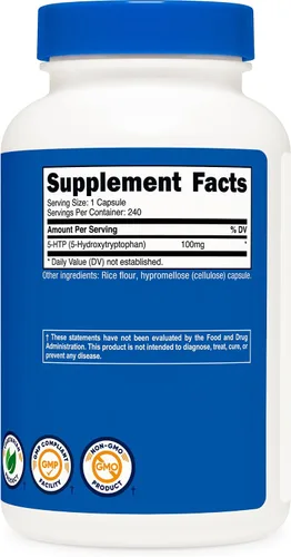 Vista 5 de Nutricost 5-HTP 100 mg; 240 Cápsulas (5-hydroxytryptophan), 1 botella