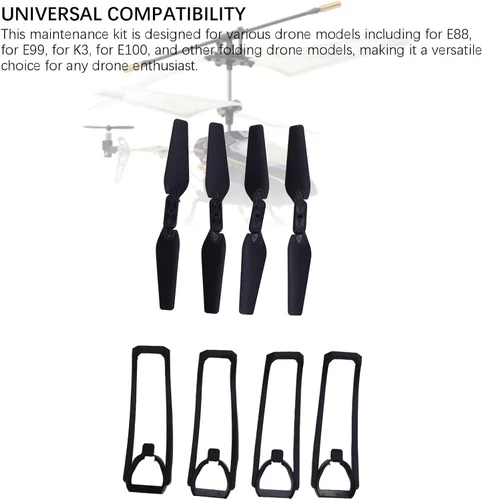 Vista 5 de Bewinner Kit de piezas de repuesto para drones E88 / E99 / K3 / E100 4 hélices y 4 cubiertas protectoras, plástico ligero, compatibilidad