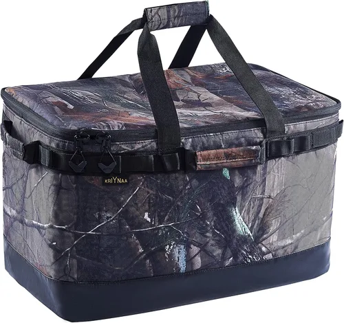 Vista 8 de Bolsa plegable para transportar alimentos, bolsa portátil para comestibles (48 litros), adecuada para catering, catering, picnic, campamento, Marrón