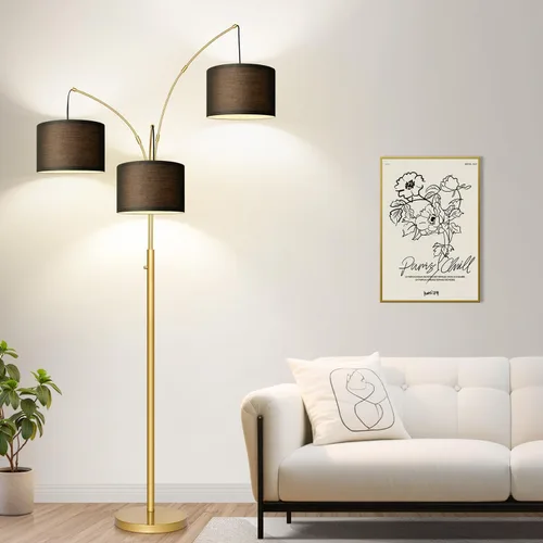 Vista 11 de Lámpara de pie regulable: 3 luces de arco para sala de estar, lámpara de pie alta moderna de 1000 lm con pantallas blancas y base pesada, lámpara