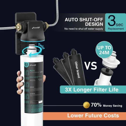 Vista 4 de Frizzlife SW15 - Sistema de filtro de agua para debajo del fregadero, certificado NSF/ANSI 53 y 42, reduce el 99,99% de plomo, cloro, mal sabor