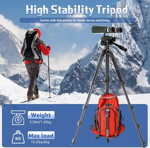 Vista 5 de Trípode binocular, soporte de trípode de telescopio terrestre de 72 pulgadas con adaptador binocular y 2 placas QR, soporte para cámara de viaje