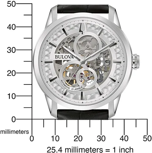 Vista 4 de Bulova Reloj analógico para hombre con correa de cuero 96A266, plateado, correa, Plateado, Correa