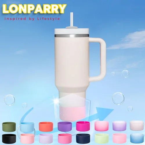Vista 7 de Paquete de 2 botas de silicona para Stanley Cup de 30 oz y 40 onzas, protector inferior antideslizante y reductor de ruido, cubierta base de vaso