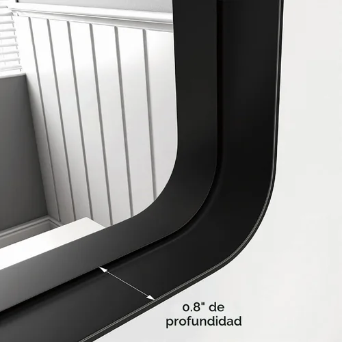 Vista 4 de Espejo de baño moderno con marco negro para pared, espejo redondo rectangular de 30 x 22 pulgadas, espejo de tocador de baño negro mate, espejo