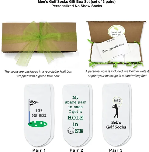 Vista 2 de Divertidos calcetines de golf con texto, grandes regalos para los amantes del golf, divertidos calcetines invisibles para hombres y mujeres