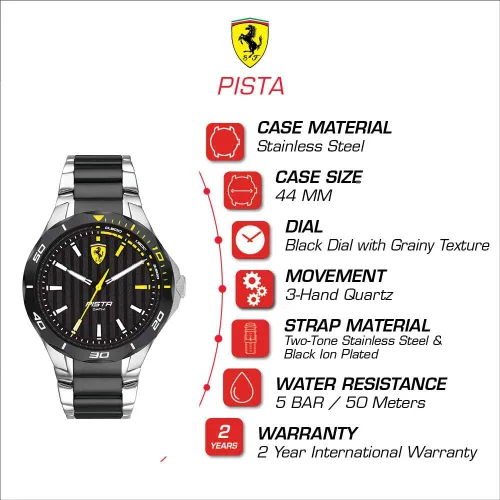 Vista 4 de Ferrari Scuderia Pista Reloj casual de cuarzo para hombre, acero inoxidable y pulsera, color plateado y negro (Modelo 0830762), Plateado y negro