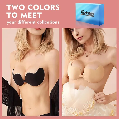 Vista 4 de Karielsen 2 Pack Adhesive Bra Nipple Covers Push Up Strapless Sticky Bra for Women Reusable Invisible Bra Backless