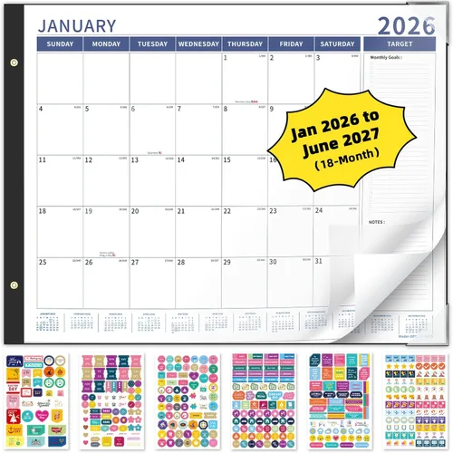 Vista 16 de Ospelelf Bule Calendario 2026-2027 - Agenda mensual grande de 22 x 17 pulgadas, calendario de escritorio de 18 meses para personas mayores, oficina