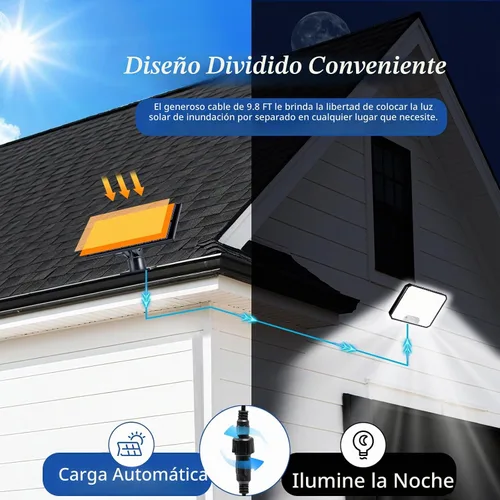 Vista 2 de Luces solares para exteriores, 226 luces LED con sensor de movimiento, iluminación solar del atardecer al amanecer con 3 modos, control remoto