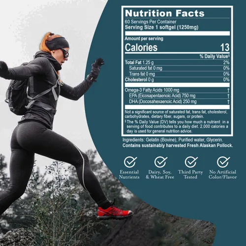 Vista 3 de Ruved 1000mg Omega-3, Omega 3 puro y potente para el bienestar diario, ácidos grasos esenciales para el cerebro, las articulaciones y la salud