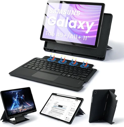 Vista 19 de LAMA Funda con teclado para Samsung Galaxy de 11 pulgadas Tab A9 Plus 2023/Tab A11 Plus 2025 con ratón, retroiluminación de 7 colores, funda