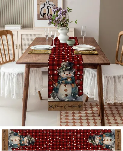 Vista 3 de Christmas, Cotton Linen Long Table Runner 13 x 108 inch Non-slip Rectangular Kitchen Coffee Dining Table Decor for Wedding Party Holiday Dinner