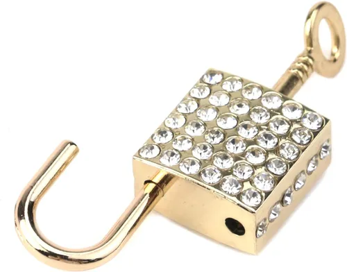Vista 4 de Candado decorativo cuadrado pequeño de aleación de zinc, 2 piezas, cerradura decorativa brillante con llave para gabinete de equipaje, bolso, joyero