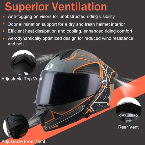 Vista 3 de Uchoose Modular Motorcycle Helmet Flip Up Full Face, DOT Approved Motorcycle Helmets for Men and Women, Dual Visor with Extra Clear Shield, Multiple