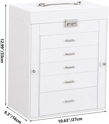Vista 6 de ANWBROAD Enorme caja de joyería de 6 niveles organizador de joyas con cerradura de espejo caja de joyería para niñas aretes anillos collares