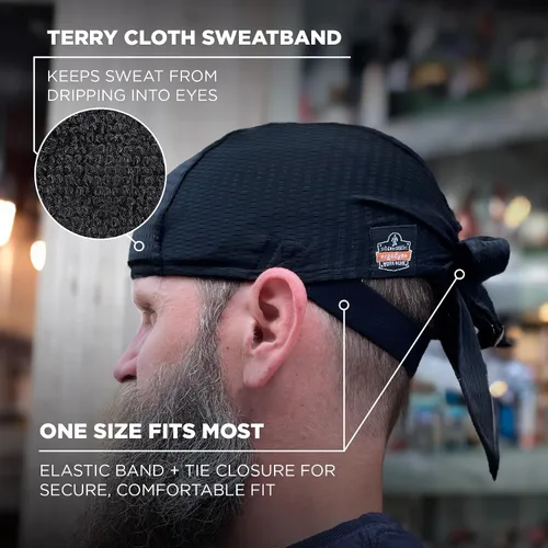 Vista 6 de Ergodyne Skullerz 8948 Mesh Do Rag Bandana y Bump Cap Inserto con Flexión Mejorada, Negro