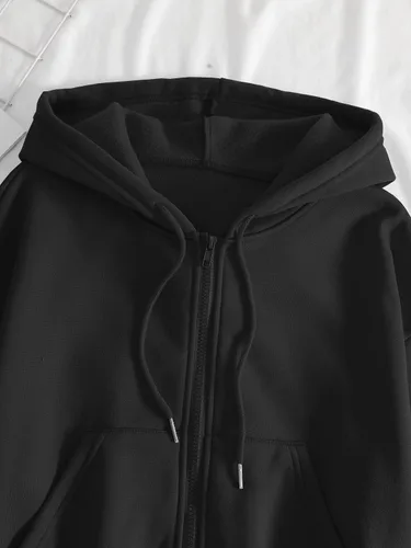 Vista 3 de Verdusa Conjunto de sudadera con capucha y pantalón corto con cremallera de 2 piezas para mujer