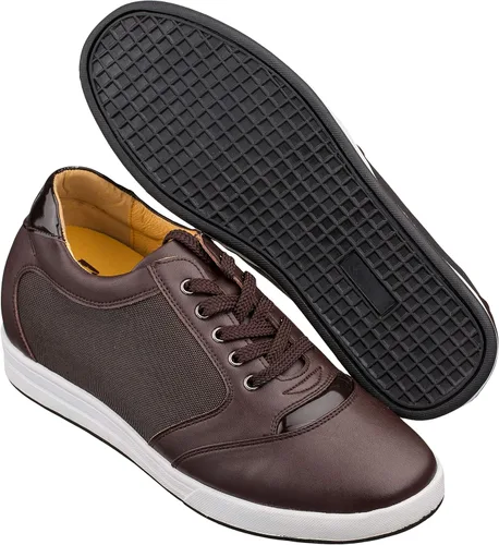 Vista 5 de TOTO Zapatos de ascensor invisibles para hombre con cordones de cuero y malla, zapatillas de deporte de moda, 3.2 pulgadas más altas, Marrón