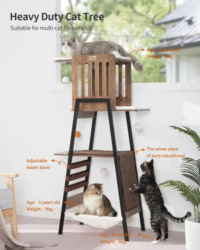 Vista 2 de FourFurPets Árbol Moderno para Gatos, Torre para Gatos de 58 Pulgadas para Gatos Grandes, Árbol para Gatos Maine Coon con Tabla de Rascar, Percha
