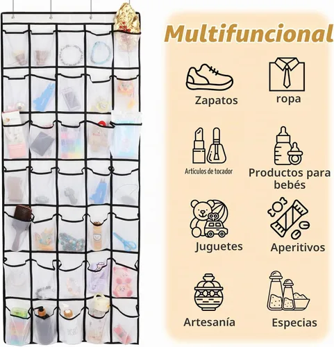 Vista 7 de GOMAJI Organizador de zapatos de 35 bolsillos para colocar sobre la puerta Blanco
