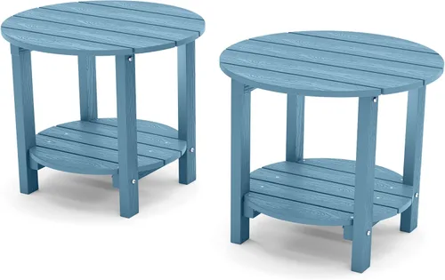 Vista 12 de YEFU Adirondack - Mesa auxiliar doble para exteriores, de 18 pulgadas, mesa auxiliar de madera de polietileno, resistente a la intemperie para Negro