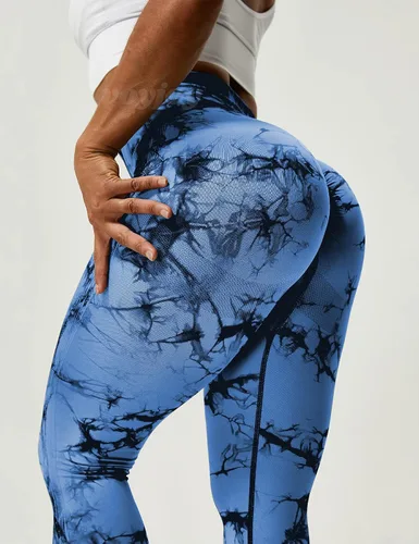 Vista 5 de VOYJOY Leggings sin costuras de teñido anudado para mujer pantalones de yoga de cintura alta mallas elásticas con levantamiento de glúteos