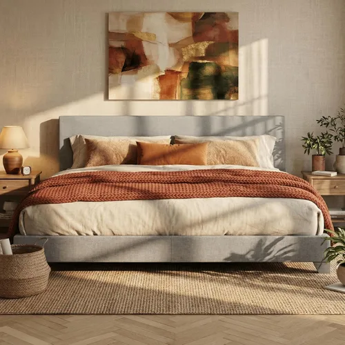 Vista 13 de SHA CERLIN Base de cama tamaño King con cabecera ajustable, plataforma tapizada de piel sintética con listones de madera, base de colchón estable