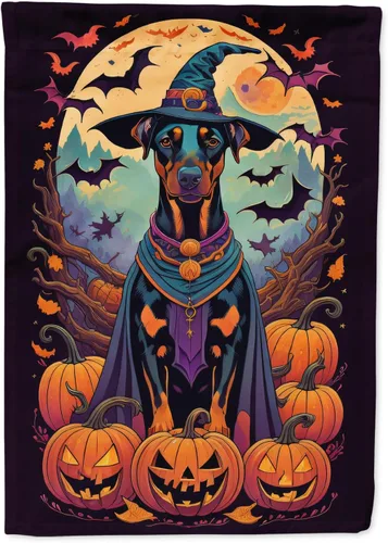 Vista 36 de Caroline's Treasures DAC1466GF - Bandera decorativa para jardín de Halloween de Affenpinscher Witchy para jardín, decoración para patio exterior
