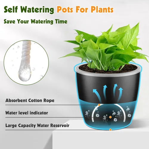Vista 4 de Macetas de riego automático para plantas de interior, paquete de 16 macetas de riego automático con orificios de drenaje, macetas pequeñas
