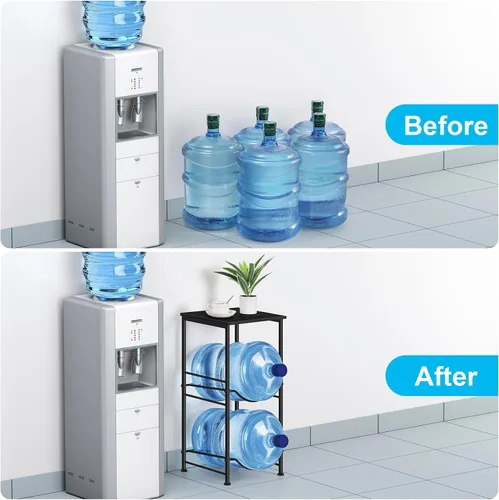 Vista 5 de Organizador para botellas de agua de 5 galones, soporte para jarra de agua con estantes superiores, estante de almacenamiento de jarra de 2 niveles