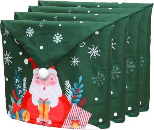 Vista 6 de Juego de 4 fundas para respaldo de silla de Navidad, fundas para sillas de comedor, decoración de Navidad, para restaurante, hotel, hogar, cocina