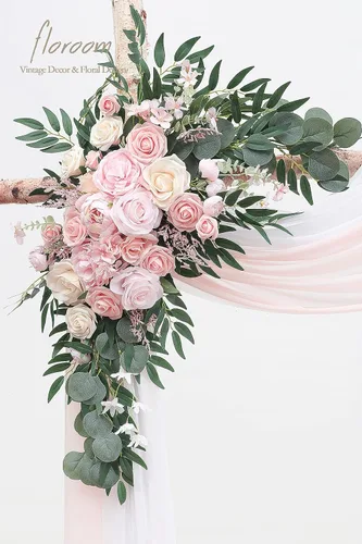 Vista 3 de Floroom Kit de Flores de Arco con Cortinas (Paquete de 4) - 2 piezas de Guirnalda Floral Artificial Rosa Rubor con 2 piezas de Tela Drapeada