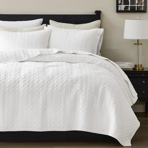 Vista 16 de palassio - Juego de ropa de cama, 100% algodón, tamaño individual, 1 fundas de almohada, colcha ligera texturizada, estilo chic desgastado, suave