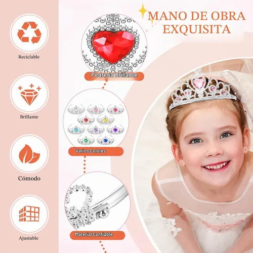 Vista 4 de Juego de 30 tiaras de corona de princesa para niñas, tiaras de plástico a granel, disfraz de fiesta, accesorios de cumpleaños para niños