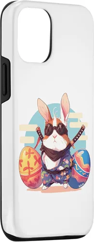 Vista 3 de iPhone 15 coloridos huevos de Pascua caza Ninja conejillo de indias con orejas de conejo