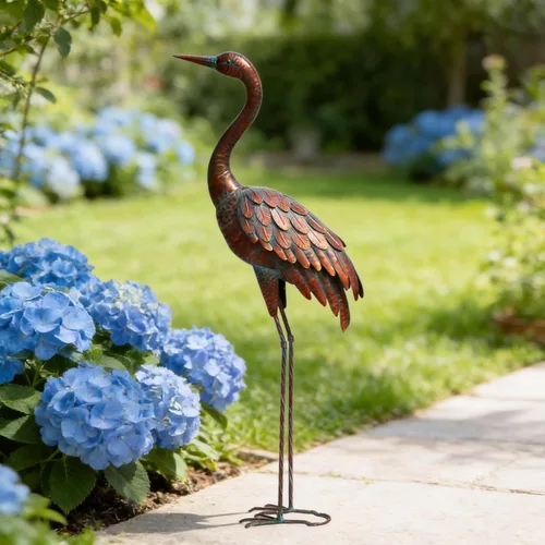 Vista 6 de Estatuas y esculturas de grúa de jardín al aire libre Chisheen Arte de patio de metal Estatua para decoración de jardín de tamaño grande