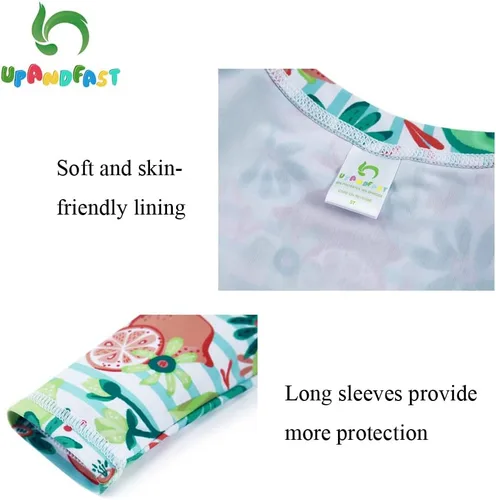 Vista 5 de upandfast Conjunto de traje de baño de dos piezas de manga larga con protección solar UPF 50+ para niñas de 3 a 8 años