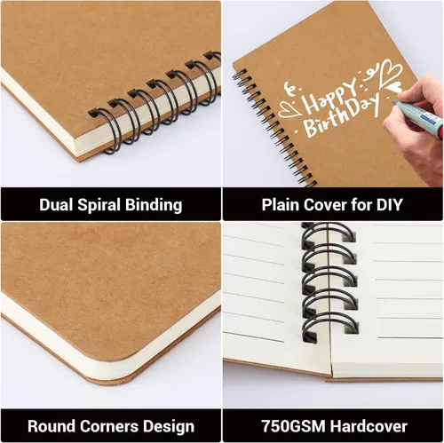 Vista 4 de EUSOAR - Cuaderno rayado A5 con espiral, tapa dura, para escritura, viajes, notas, diario, bocetos, para estudiantes, oficina, negocios, paquete