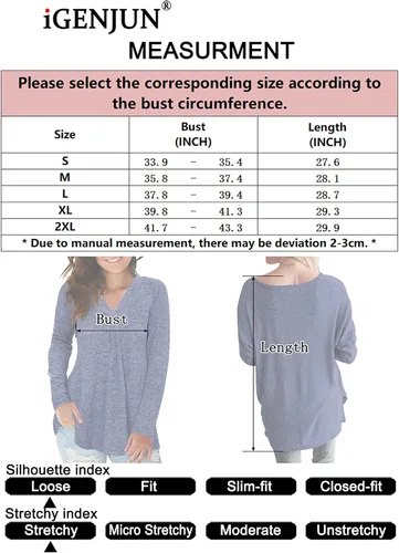 Vista 5 de iGENJUN Camisas de manga larga para mujer, moda de otoño, manga larga, cuello en V, túnica para leggings, ajuste holgado, rosa, S