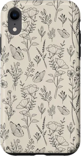 Vista 25 de Black & Cream Butterfly Meadow Botanical Wildflower Pattern Case for iPhone 17
