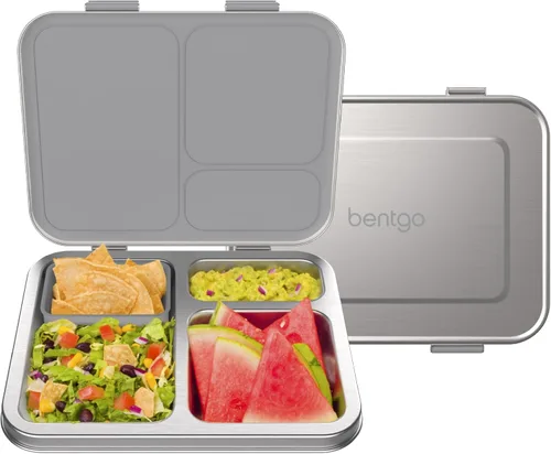 Vista 10 de Bentgo Kids - Lonchera de acero inoxidable resistente a fugas, 3 compartimentos Recipiente de silicona adicional, sin PFAS y BPA, resistente al
