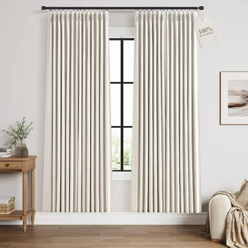 Vista 39 de Nanspring Cortinas plisadas de lino 100% opacas de 96 pulgadas de largo Natural
