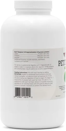 Vista 2 de PETIZYME - Polvo de enzima digestiva para perros y gatos, 12 onzas, amilasa, proteasa, lipasa, suplemento de enzima pancreática para mascotas